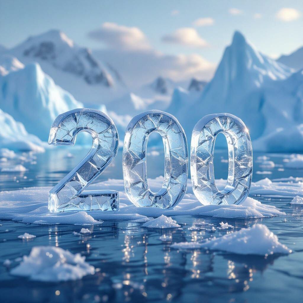 Frozen Numeral 200 in Arctic Landscape