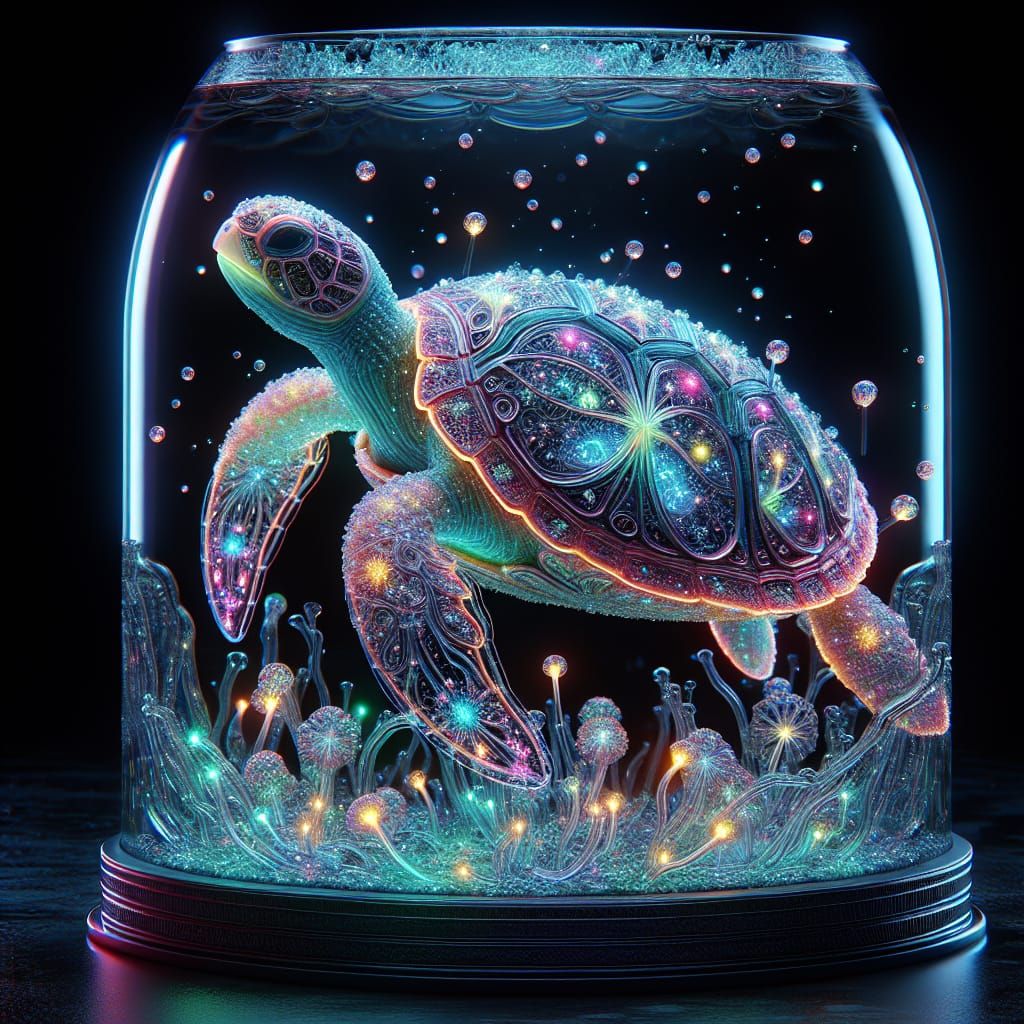Bioluminescent Turtle in Crystal Glass Sculpture