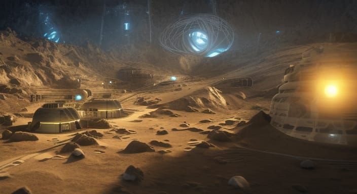 Futuristic Mining Station on Moon with Drone in 3D