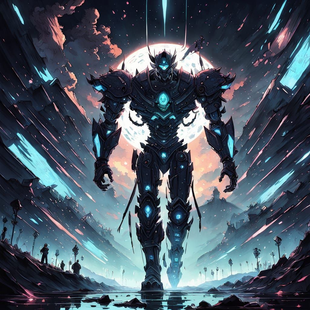 Ancient Robot Warrior vs Energy Samurai on Alien Planet