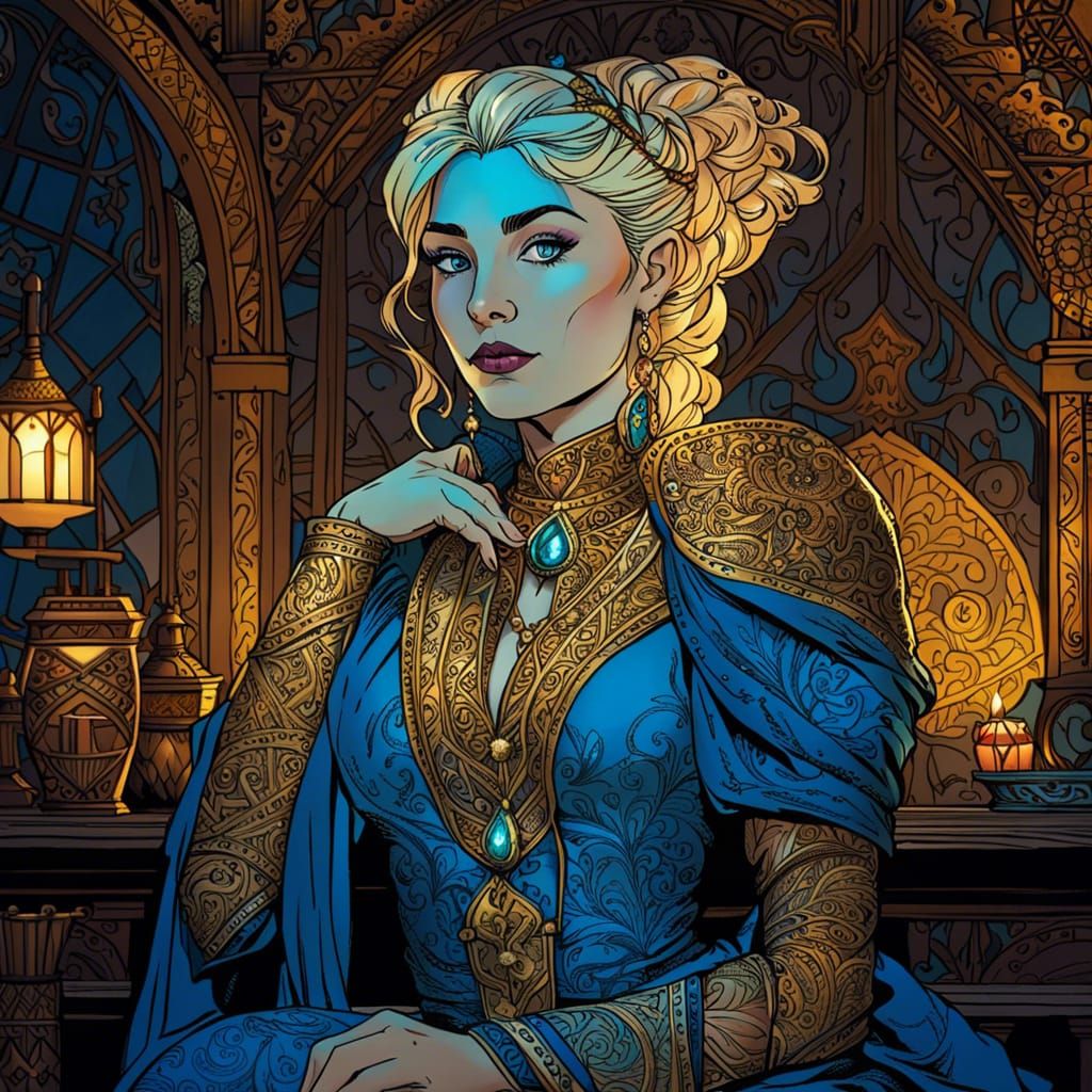 Medieval Sorceress Portrait in Cyberpunk Art Style