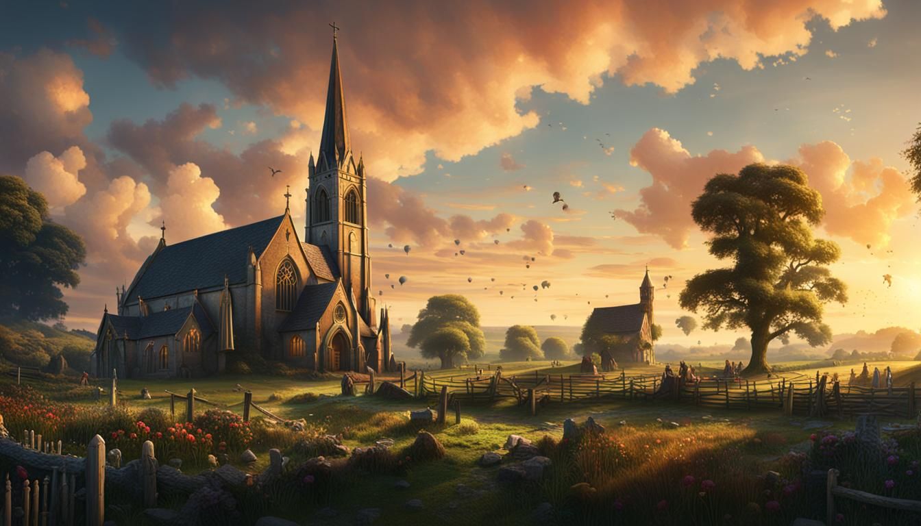 English Village Fairground at Dusk: Fantasy Concept Art