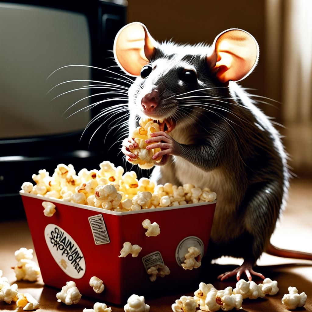 Rat Enjoying Movie Night with Popcorn