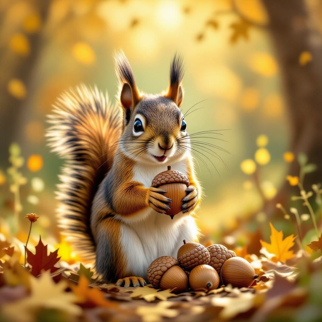 Squirrel Showcases Vibrant Acorn Collection in Whimsical For...