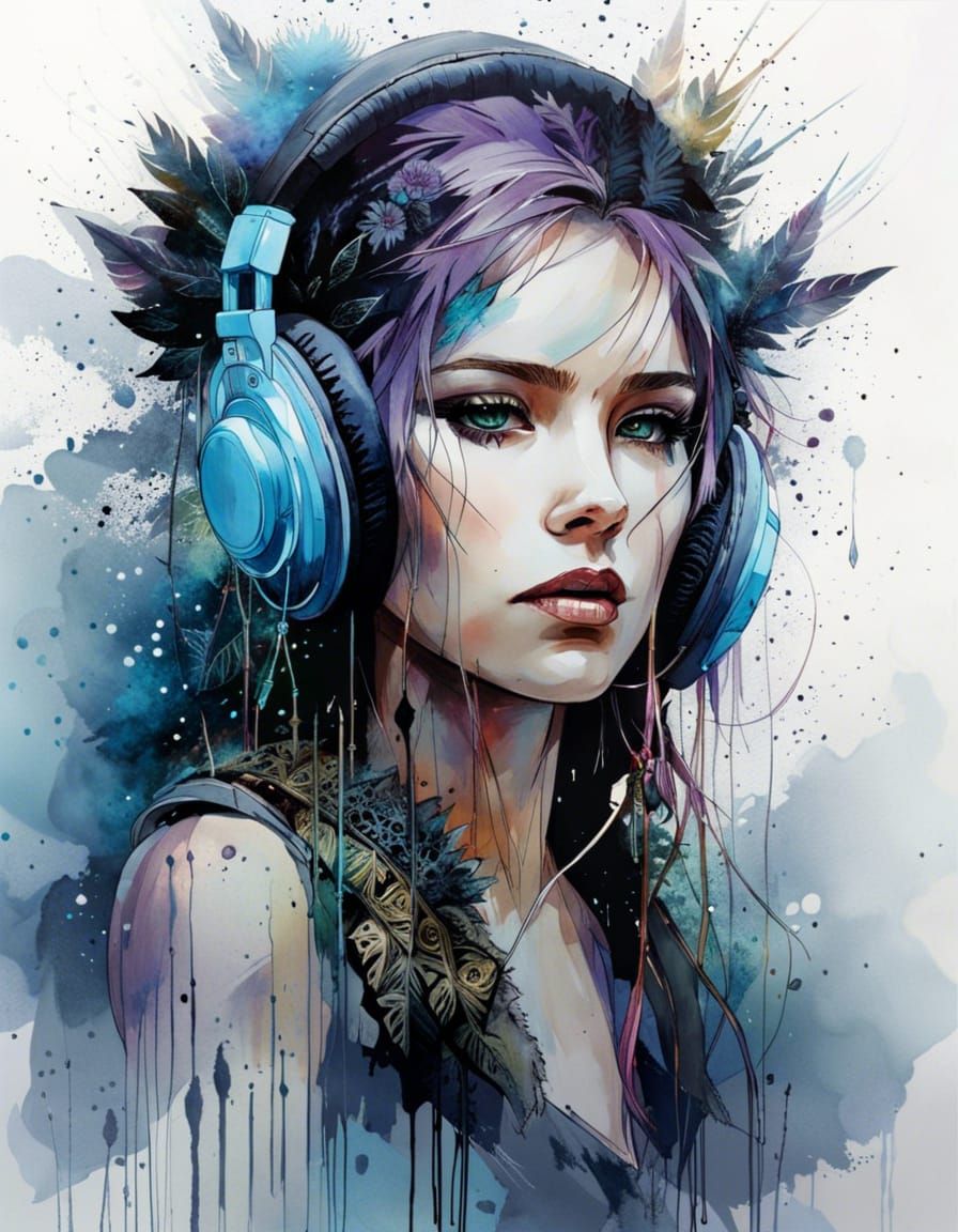 Anime Warrior Princess in Mist, Digital Art