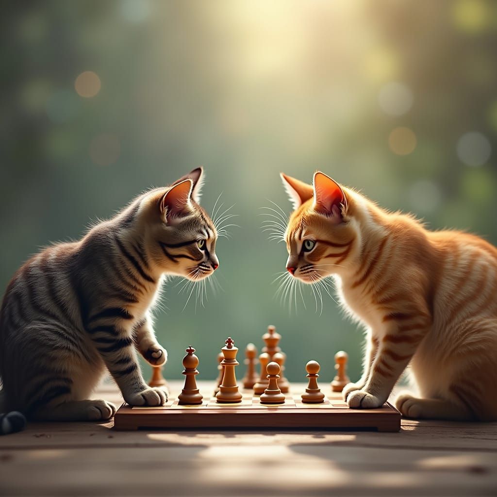 Felines Engage in Strategic Chess Match
