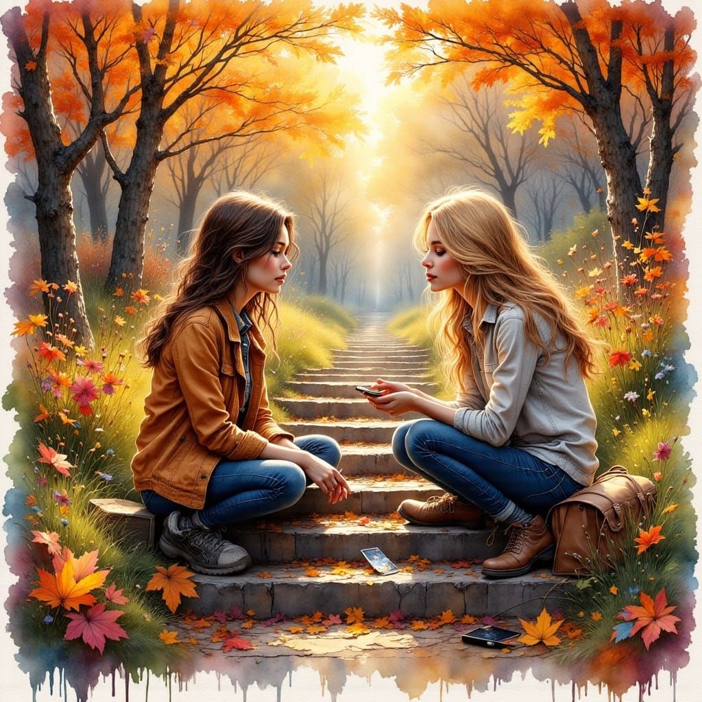 Autumnal Wisdom: College Scene in Surreal Style