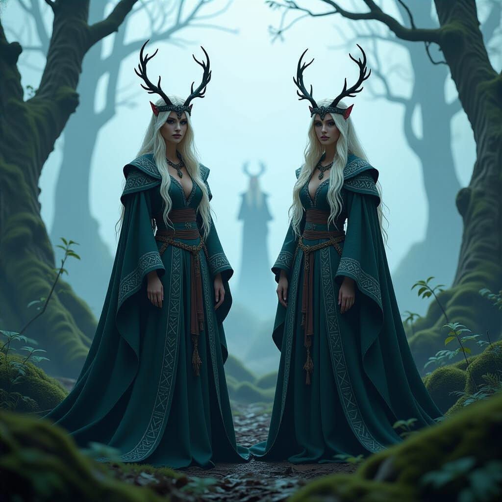 Norse Dísir Spirits in Mystical Forest