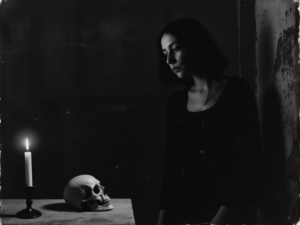Terrified Woman Confronts a Skull in a Haunting, Hyper-Reali...