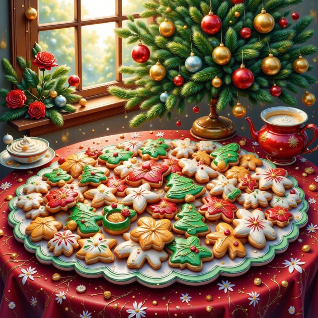 Gigantic Christmas Cookie Platter with Festive Decorations