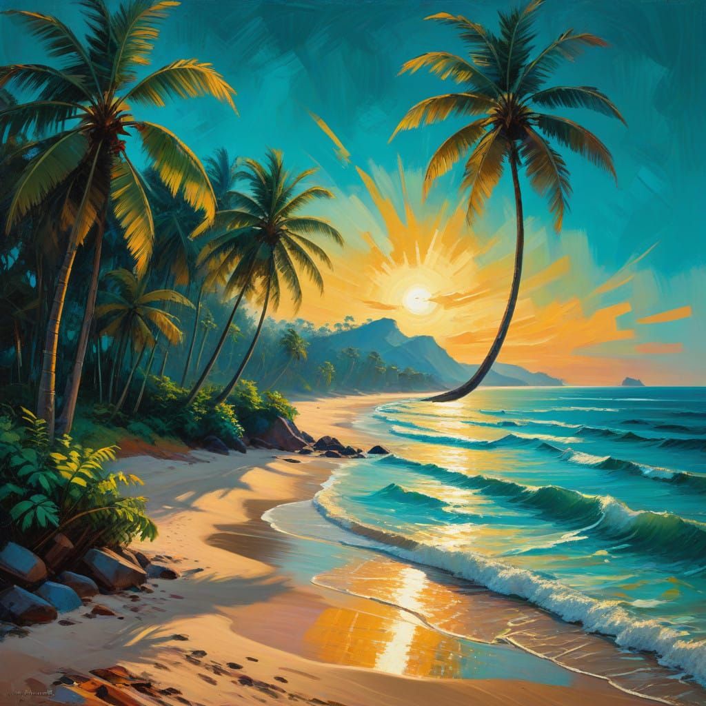 Vibrant Palolem Beach in Goa, Neo-Expressionist Oil Painting