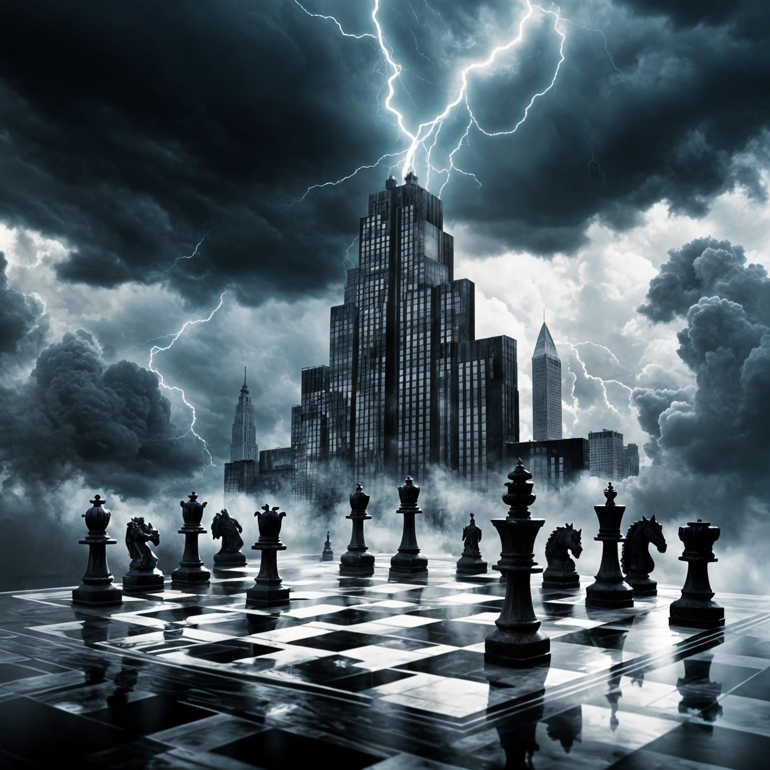 Art Deco Building in Black and White Storm