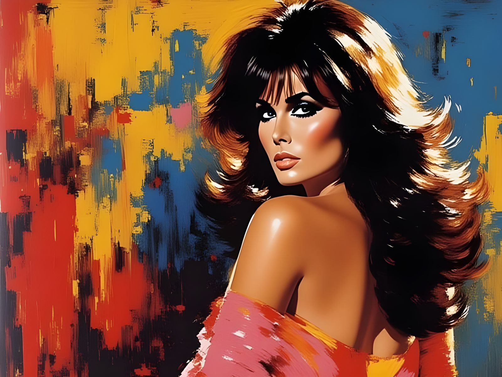 Raquel Welch Brutalist Painting with Vibrant Colors