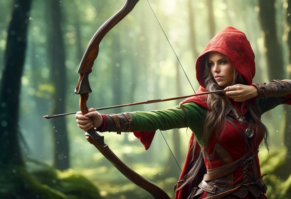 Hyperrealistic Elf Archer in Forest, Close-Up Detail