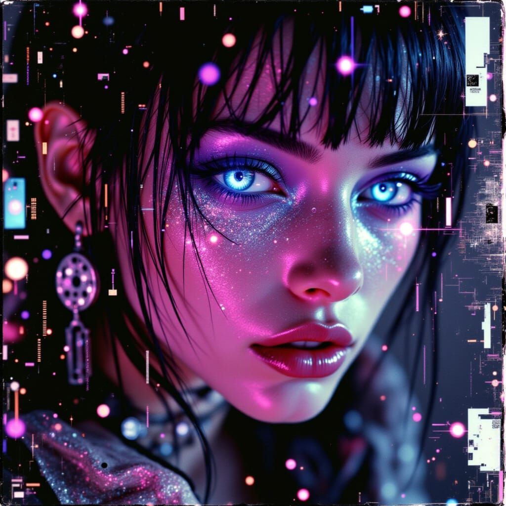 Cyberpunk Latina Cyborg Fragmented Portrait