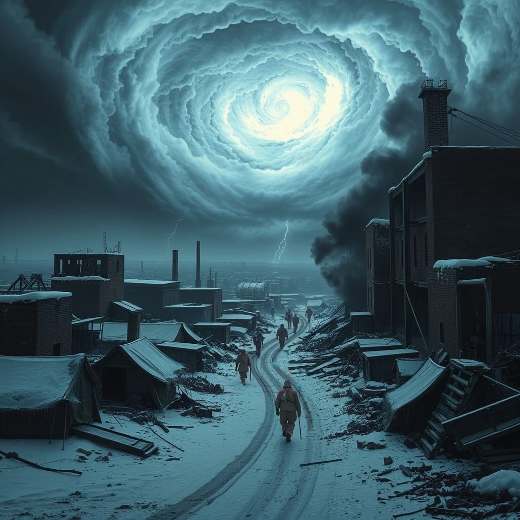 Desolate City Under Siege by a Fierce Storm