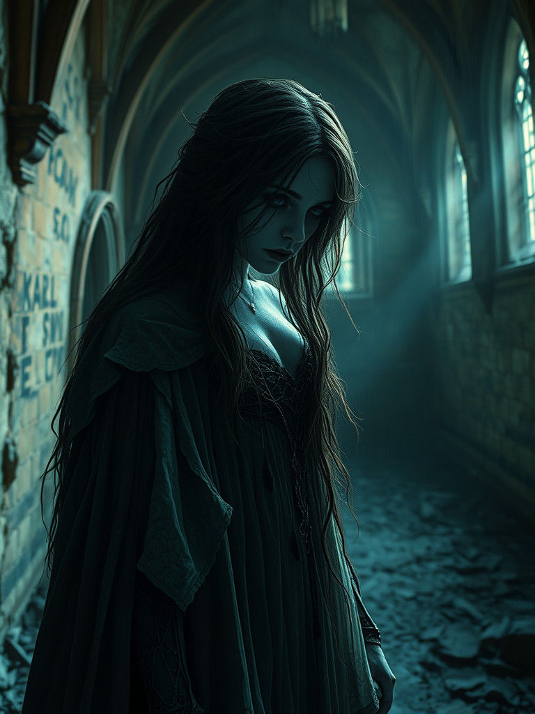 Haunting Visage in Gothic Chapel: Ethereal Concept Art