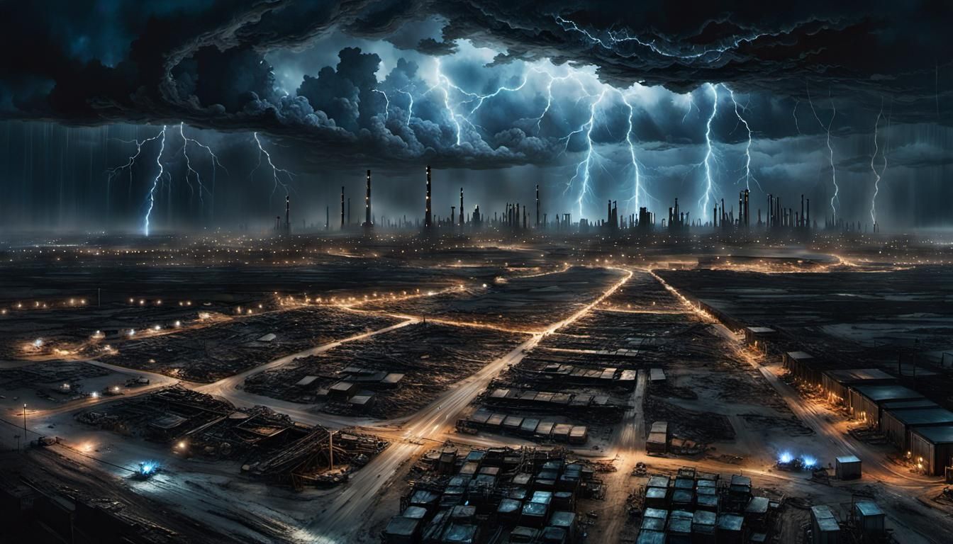 Post-Apocalyptic Wasteland Under Electrical Storm