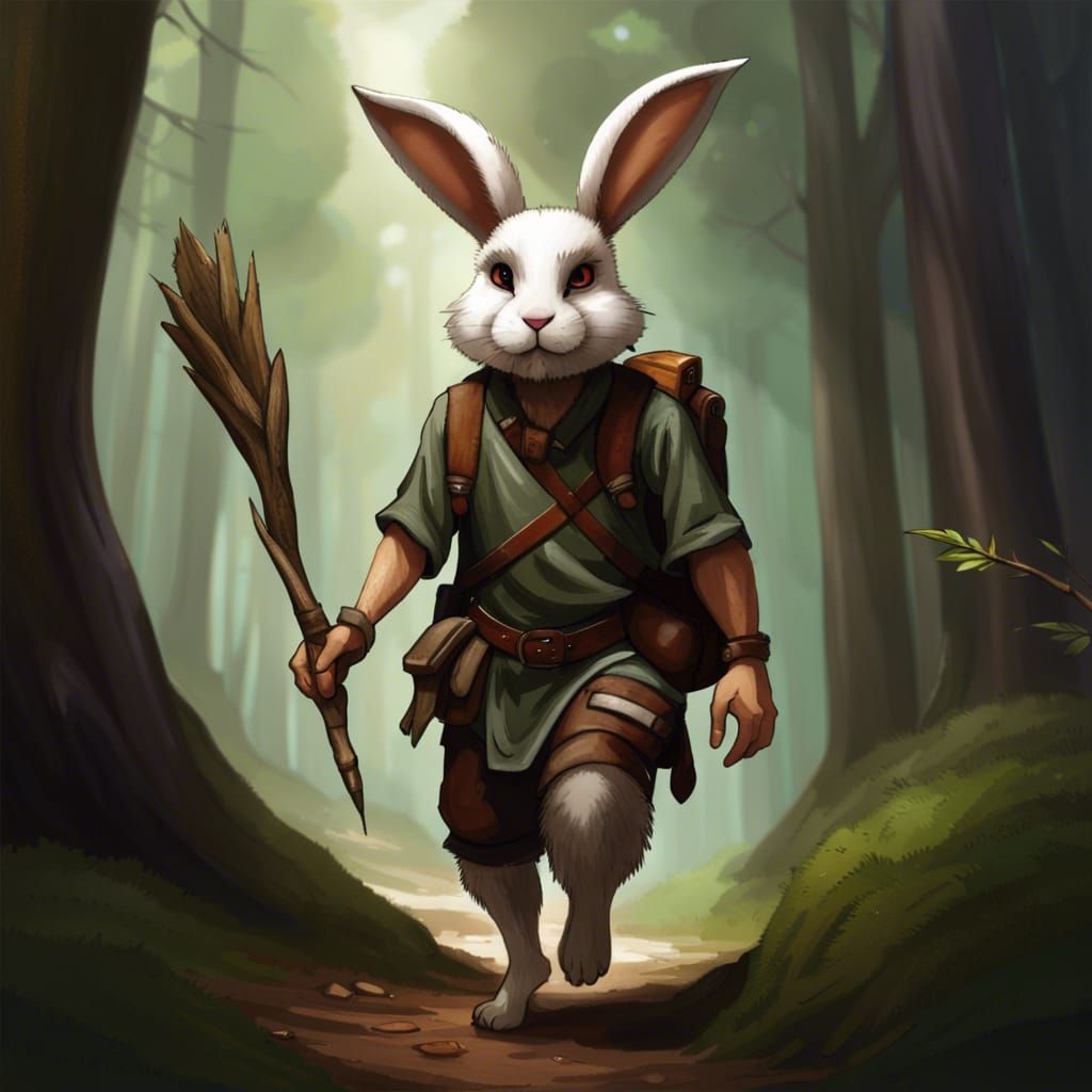 Rabbit Adventurer in Forest: Fantasy Concept Art