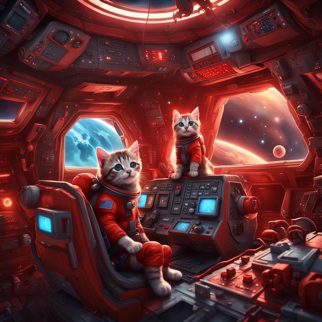 Kittens in Spacesuits Repairing Spaceship: Fantasy Concept A...
