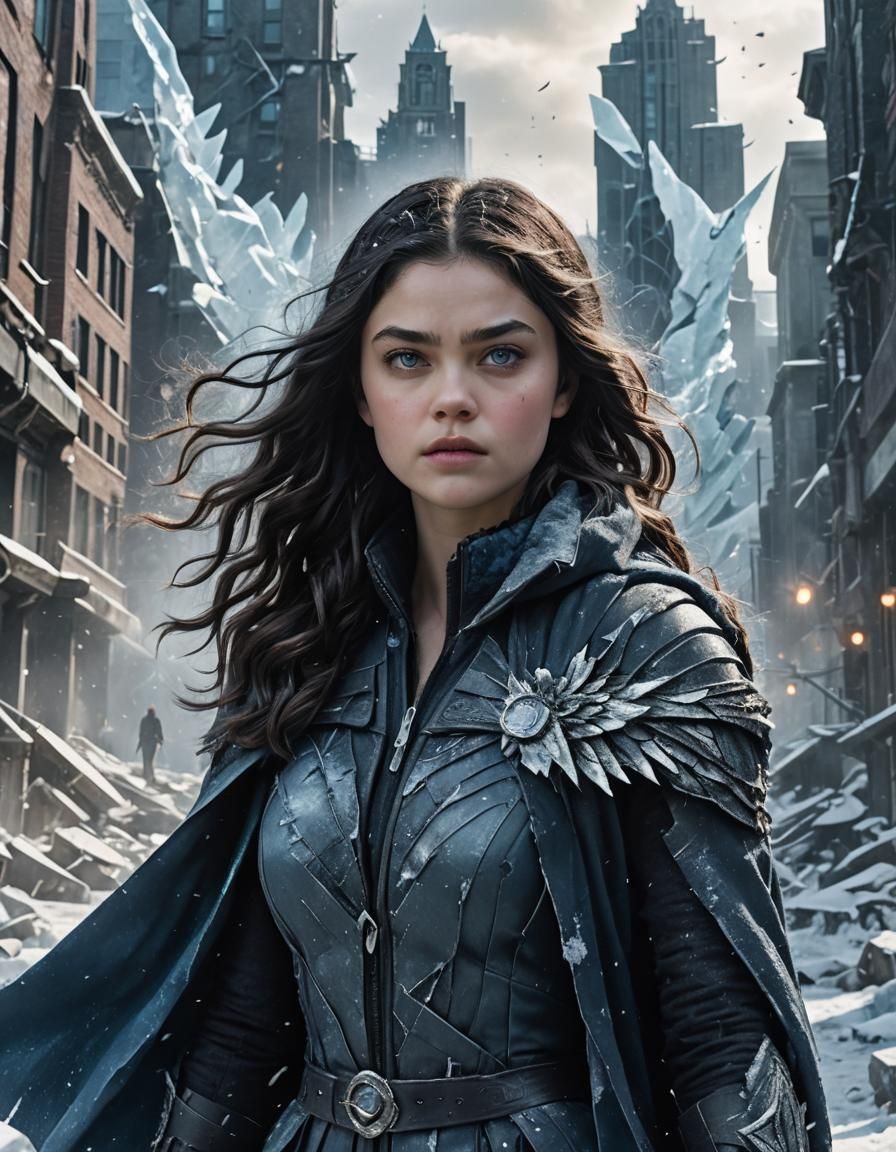 Killer Frost in a Ruined Cityscape