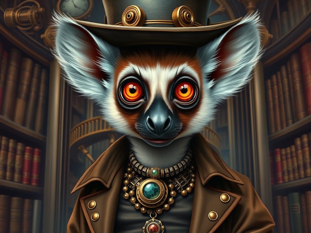 Steampunk Aye-Aye in Elegant Corset and Top Hat