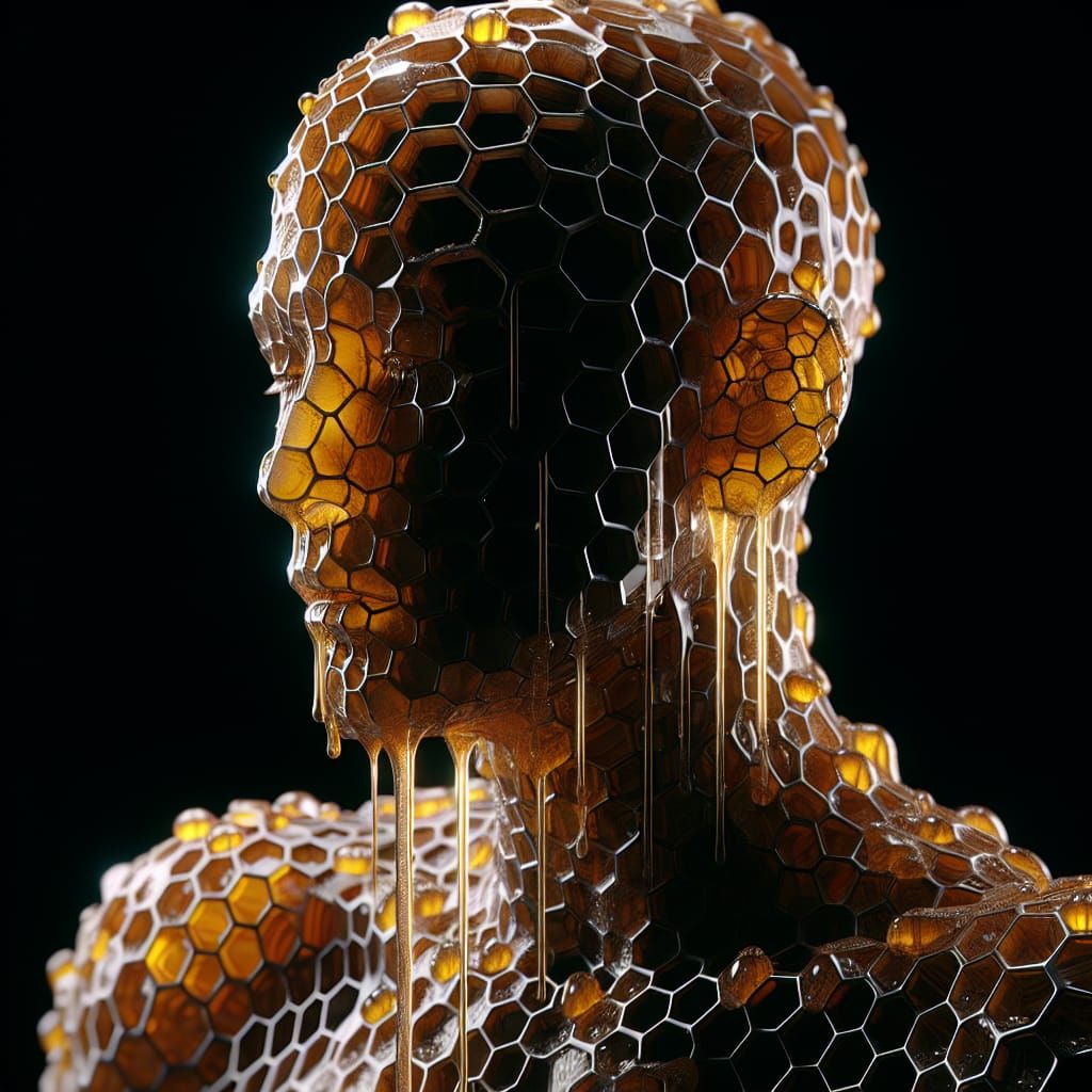 Honeycomb Humanoid Dripping Honey in Hyper-Realistic Style