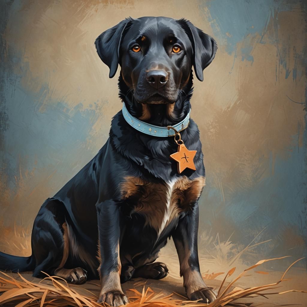 Black Lab Mutt Portrait in Detailed Digital Art