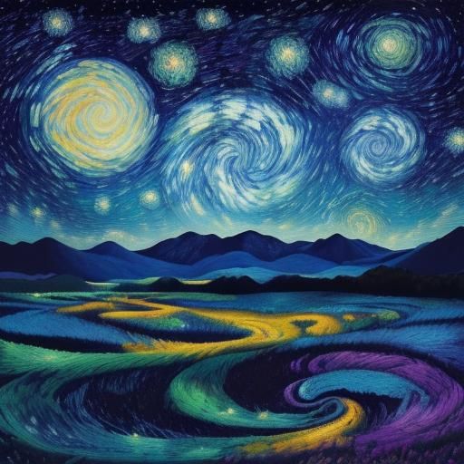 Magical Candyland Starry Night in Gouache Style