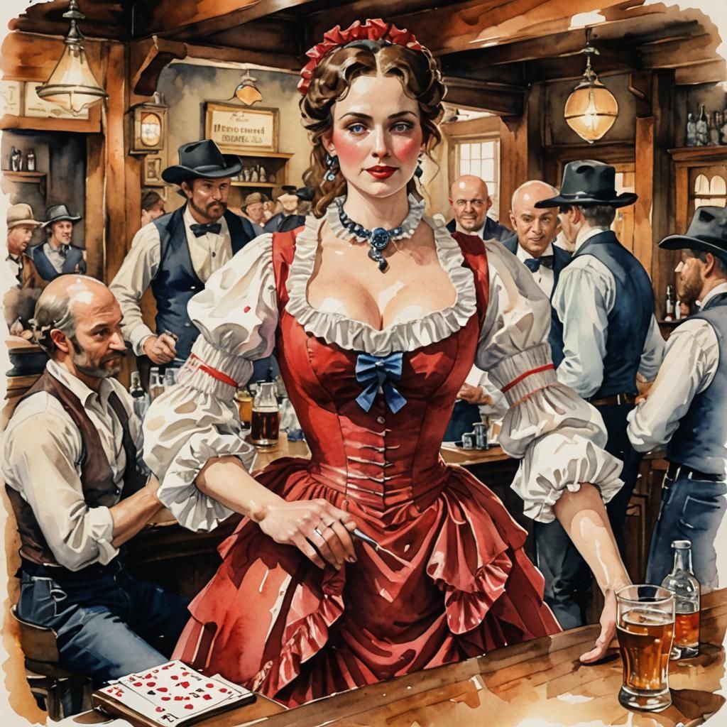 Saloon Girl in Watercolor Painting, Circa 1650
