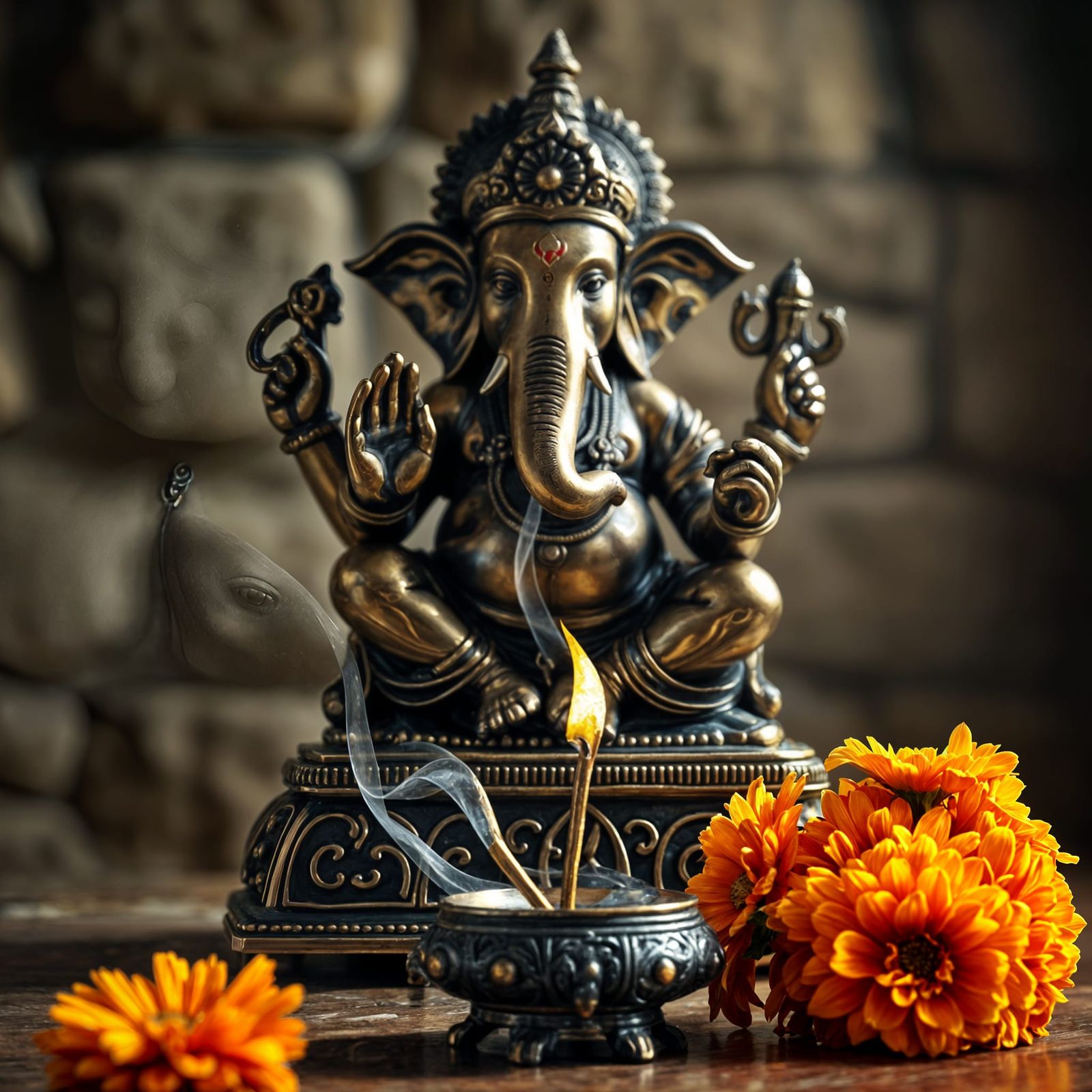 Masterpiece Bronze Statue of Ganesha in Opulent Setting