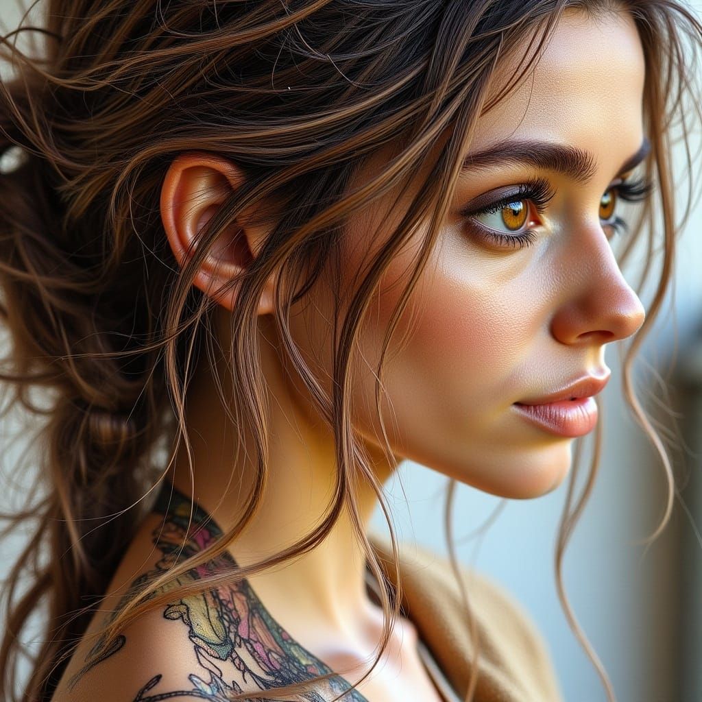 Ethereal Woman Portrait with Delicate Tattoos