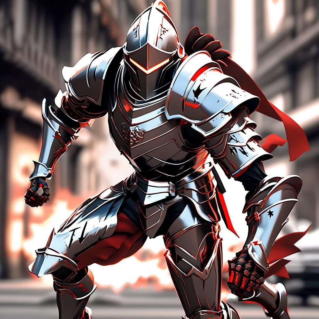 Anime Knight in Red Armor Attacks