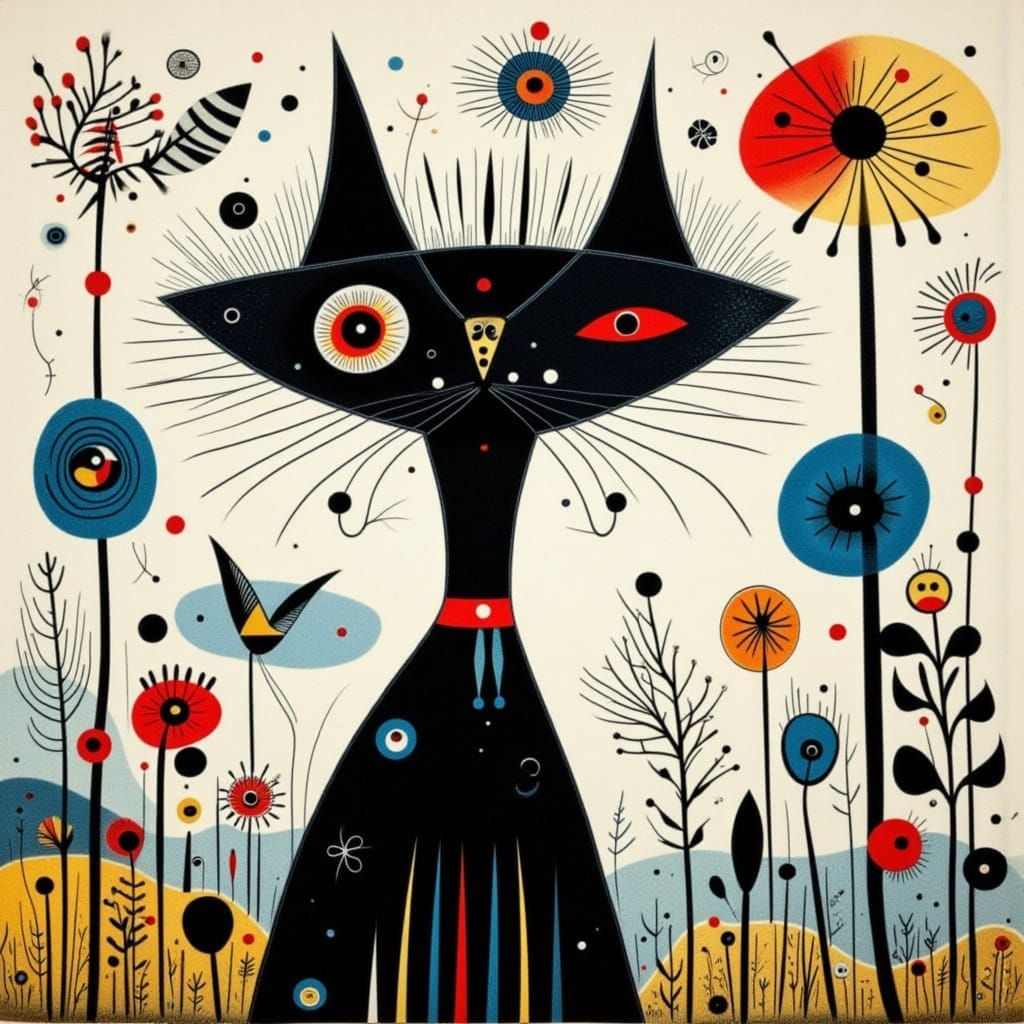 Whimsical Cats in Aqua Miro Style