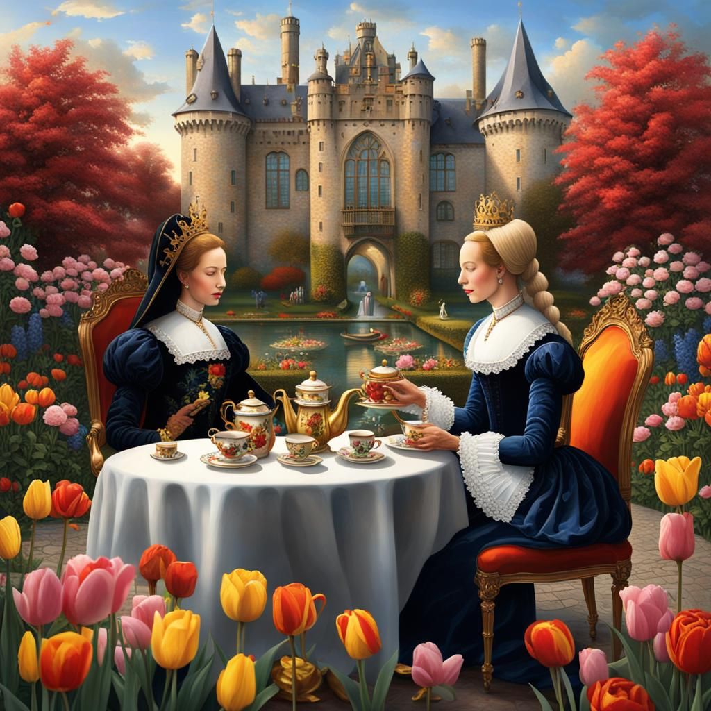 Elegant Archduchesses' Tea Party in Flower Garden