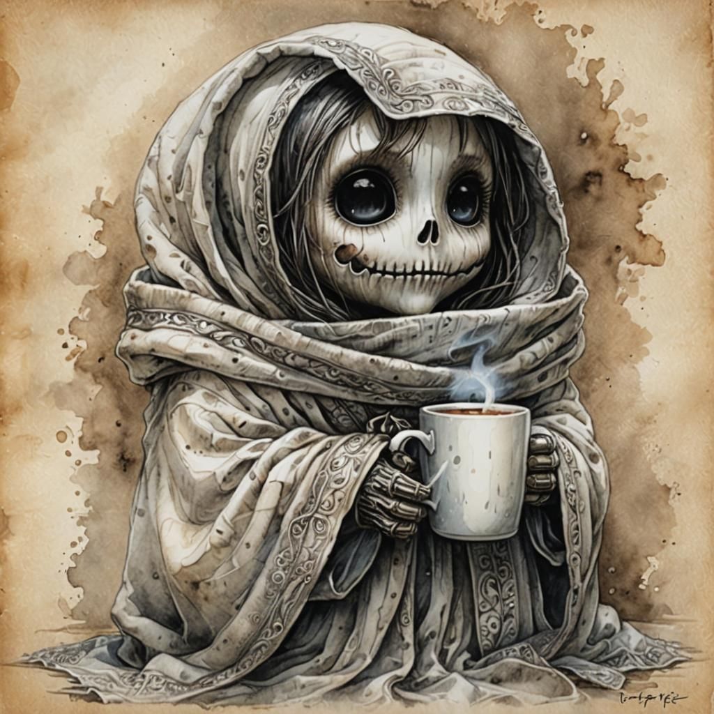 Cozy Ghost with Cocoa: Watercolor Sketch