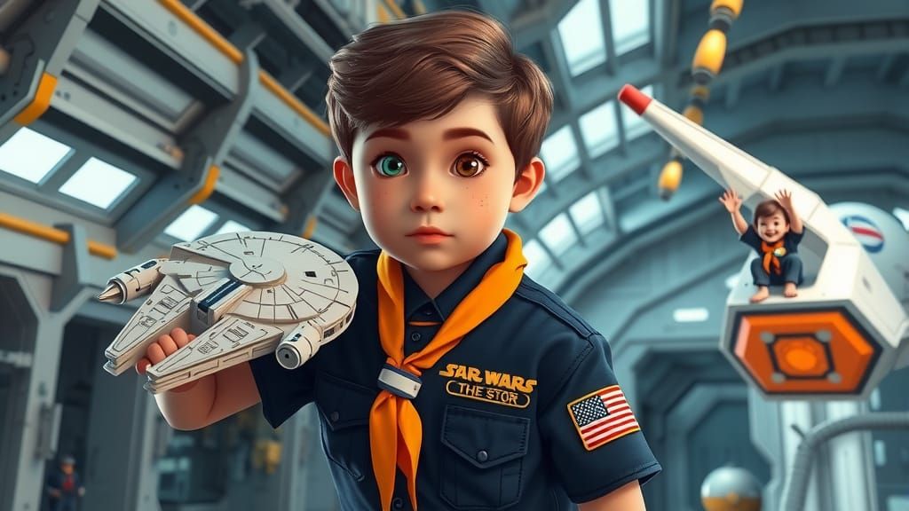 Boy Plays in Space Station Hangar, Digital Art