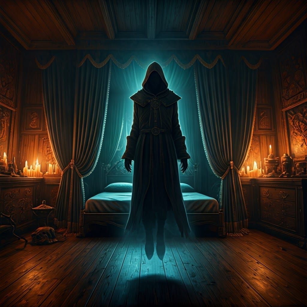 Ethereal Ghost in Lavish Bedroom: Fantasy Concept Art