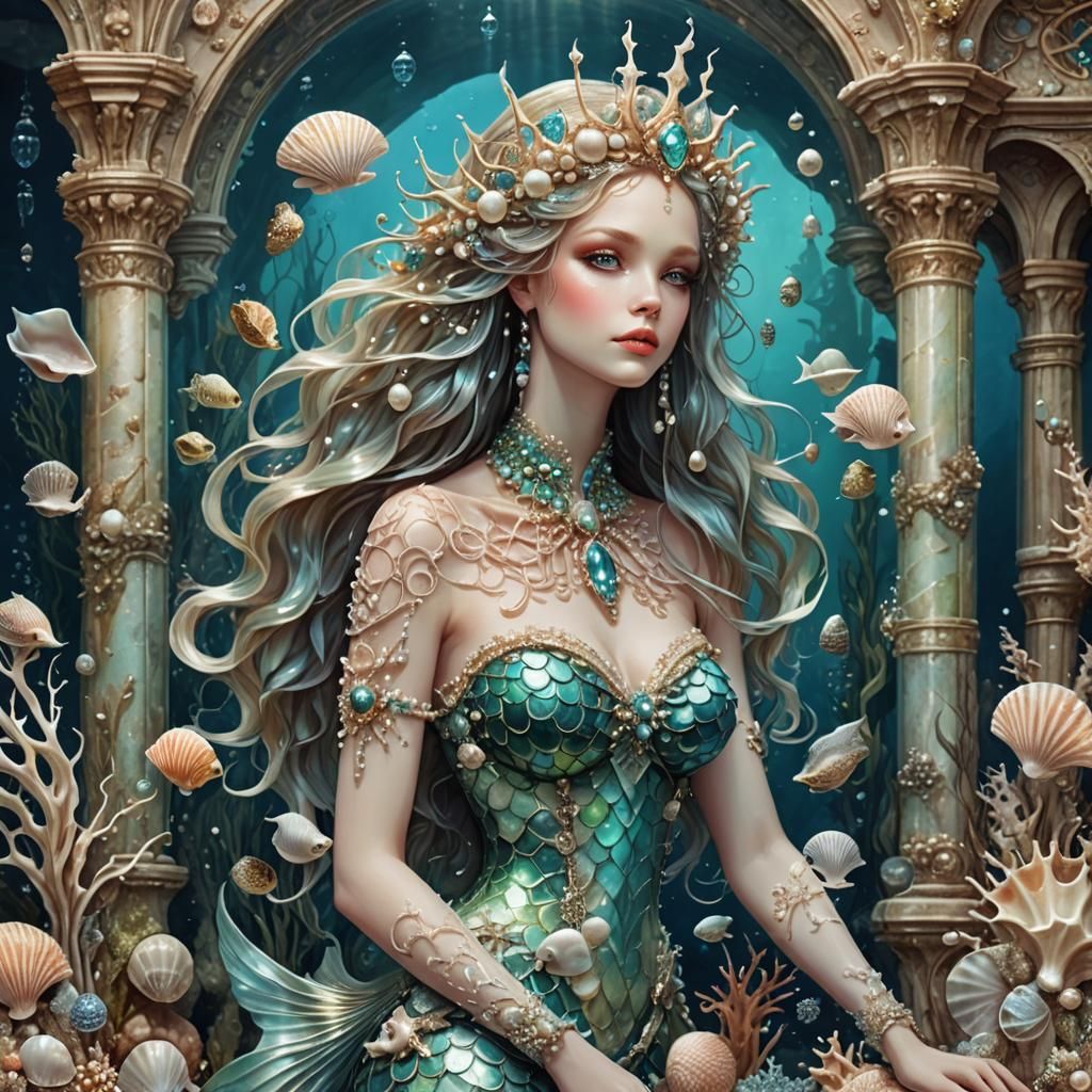 Stunning Mermaid in Underwater Palace, Maxine Gadd Style