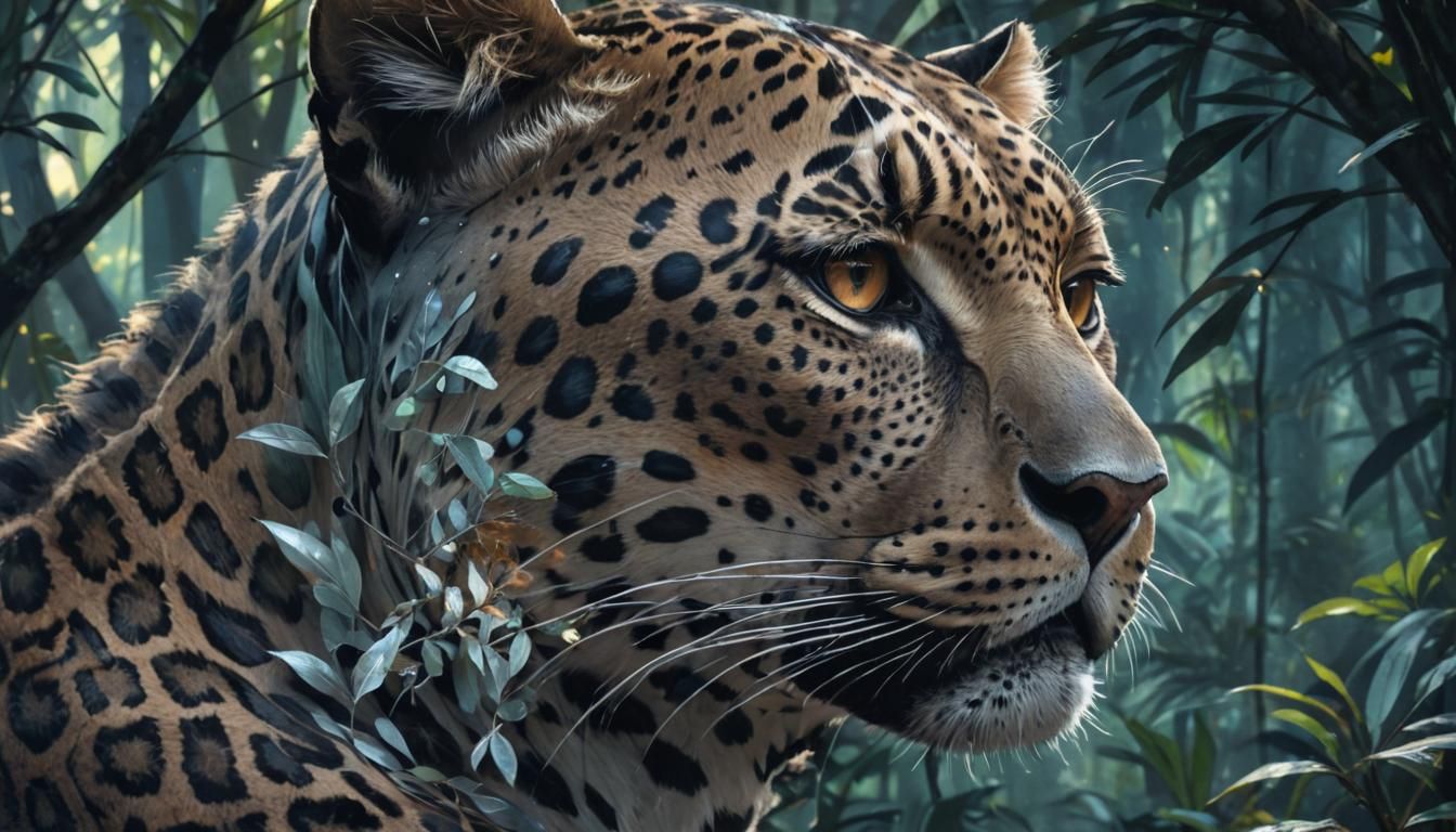 Leopard Woman Hybrid Portrait in Art Nouveau Style