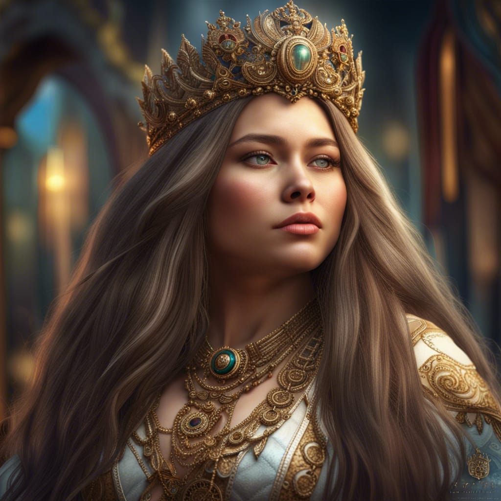Lovely Young Queen Portrait in Hyperrealistic Style