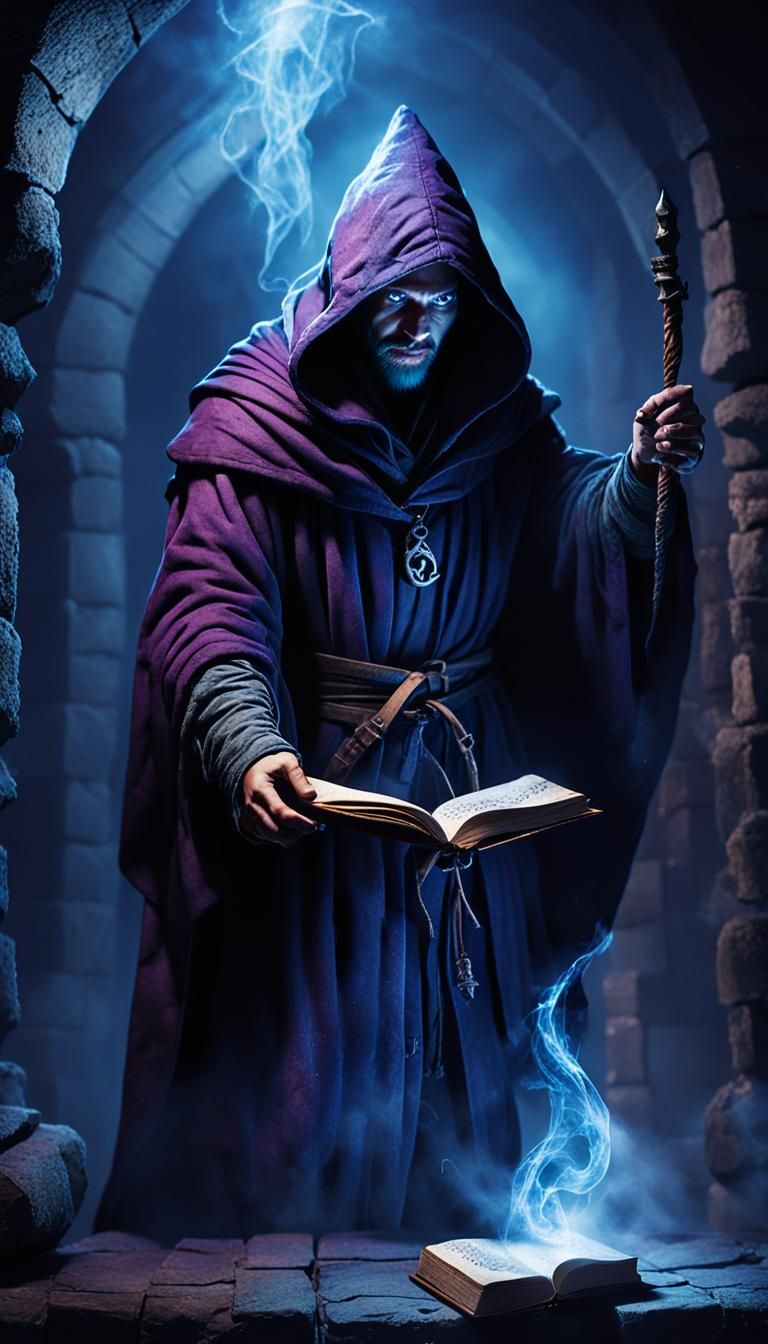 Sorcerer Casting Spell in Dark Fantasy Dungeon