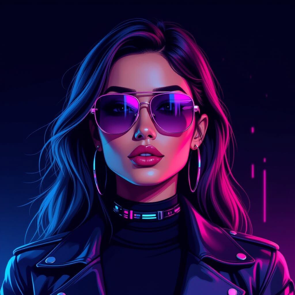 Neon Cyberpunk Portrait of a Woman in Sunglasses