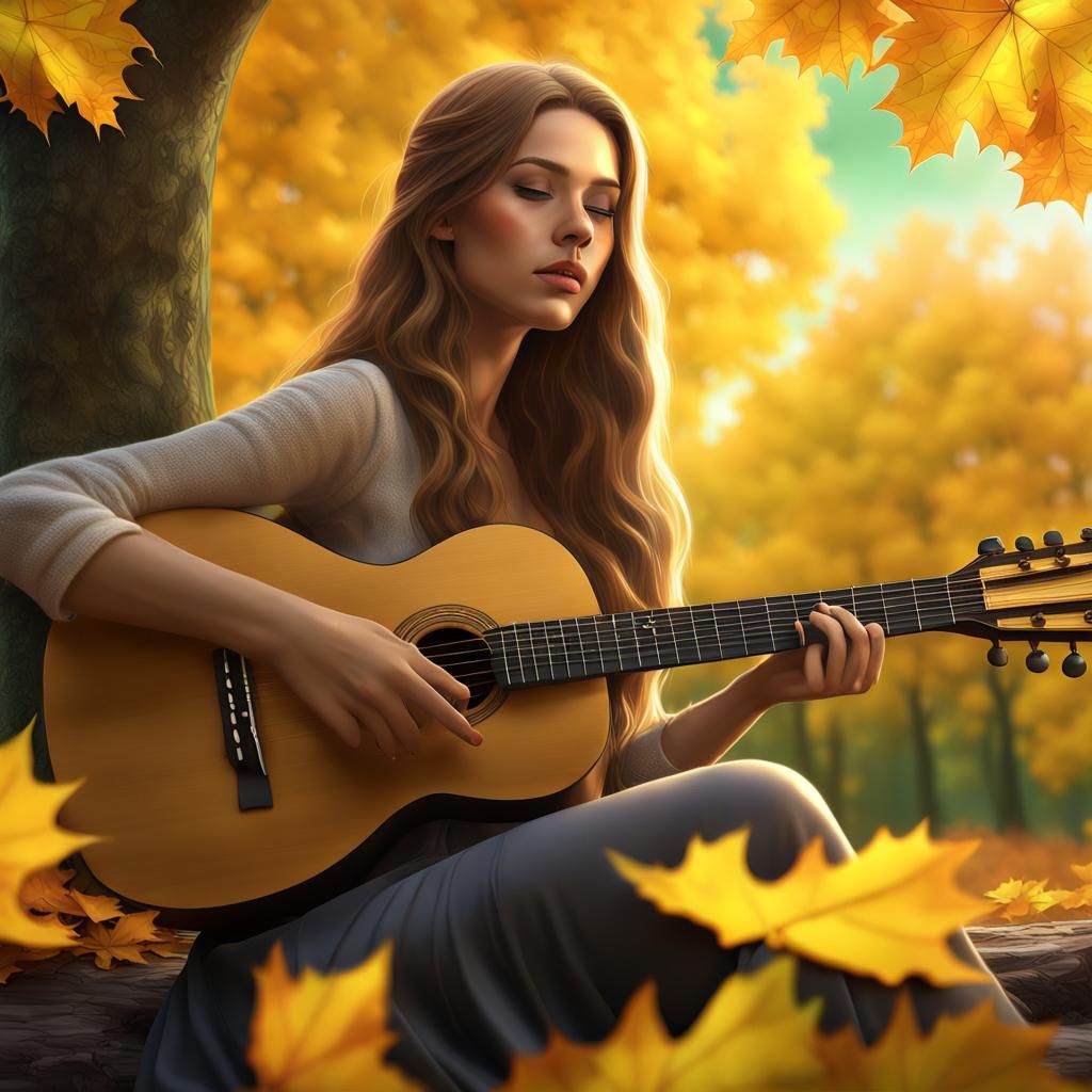 Beautiful Woman Plays Guitar Under Aurora Borealis