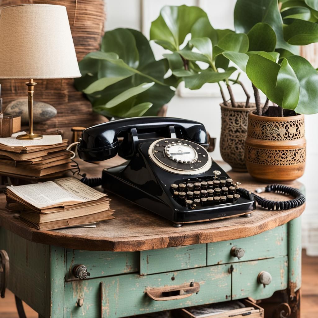 Boho-Chic Living Room with Vintage Telephone