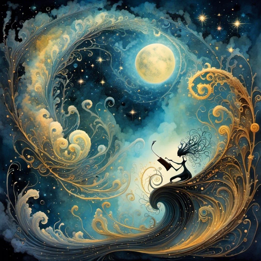 Cosmic Bluegrass Musician in Watercolor Style