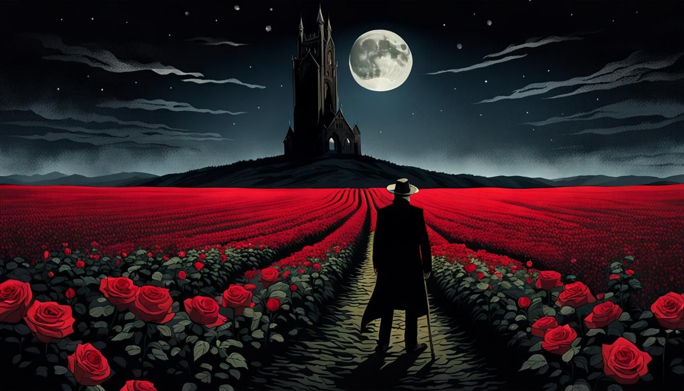 Dark Tower Landscape with Rose and Moon