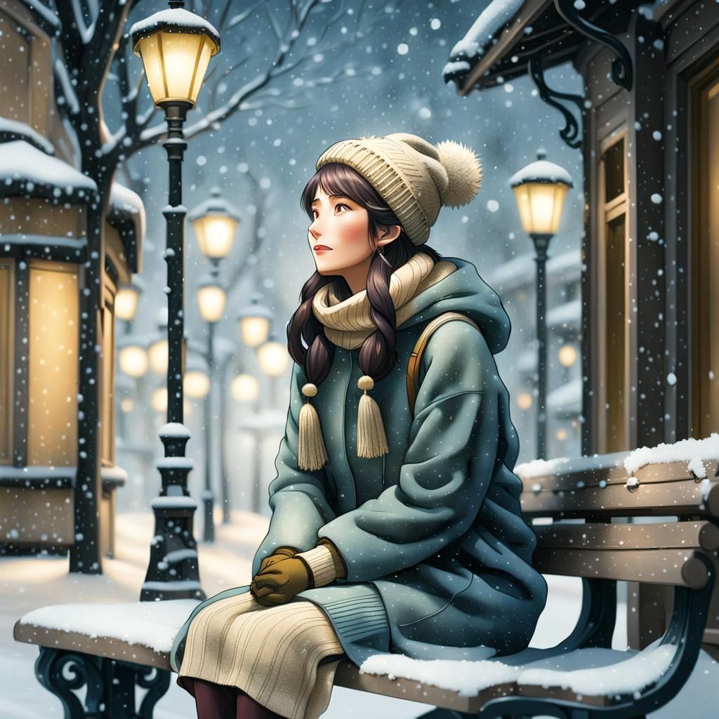 Winter's Serenity: A Young Woman's Gentle Moment