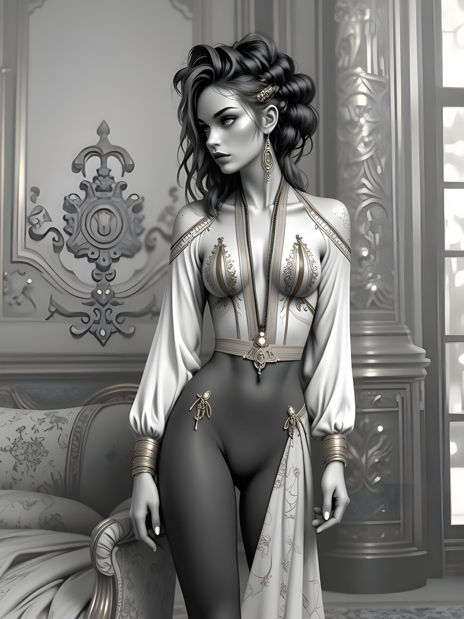 Elegant Woman in Victorian Drawing Room Portrait