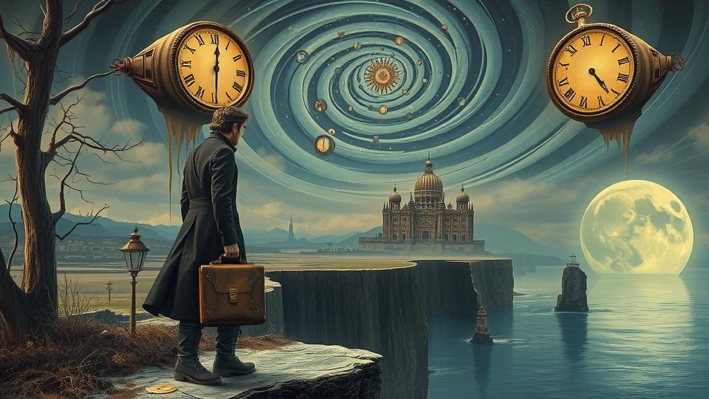 Surreal Dreamscape: Traveler at Cliff's Edge